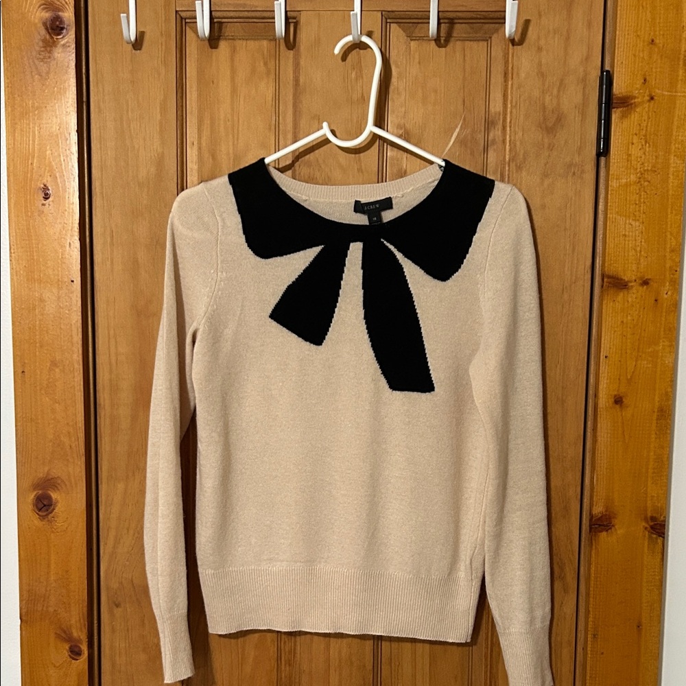 J. Crew Cream Sweater with Black Bow Accent
